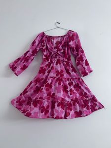 Vibrant Pink Floral Tiered Mini Dress