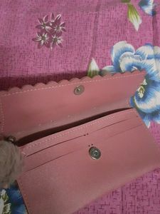 Women's Pink Purse Girl's Mauve Wallet With Pompom