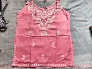 Pink Embroidered Cotton Kurta