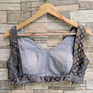 Elegant Grey &amp; Gold Brocade Blouse