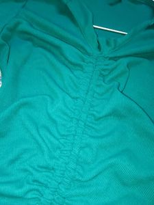 Teal Ruched Collared Long Sleeve Top
