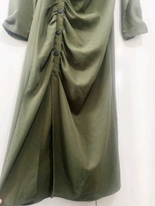 Zara Elegant Ruched Olive Green Dress