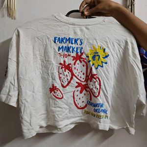 White Cropped T-Shirt "Fresh &amp; Great"