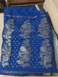 Royal Blue Saree with Silver Border