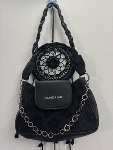 Chic Black Flower Pattern Handbag