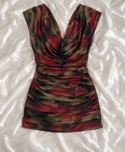Sheer Ruched Mini Dress