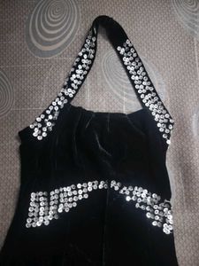 Elegant Black Sequin Embellished halter neck dress