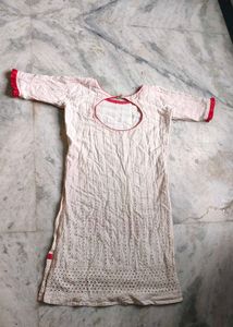 Women's White Kurta with Red Trim