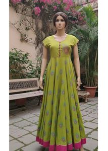 Green Ethnic Dress with Peacock Design