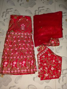 Stunning Red Embroidered Lehenga Skirt
