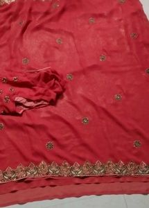 Elegant Red Embellished Saree