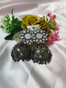 Original Black Polish Mirror Jhumke