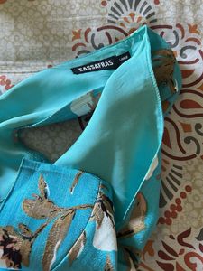 Aqua Floral Print Cap Sleeve Dress