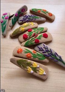 Handmade Embroidered Hair Clips Set