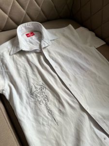 White Graphic Print Half Sleeve Shirt | Thrifted