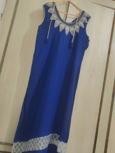 Embellished Blue Sleeveless Blouse