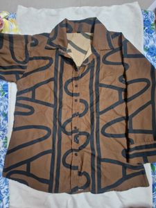 Brown Abstract Print Oversized Shirt