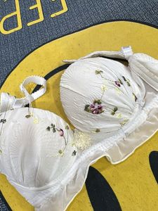 Embroidered White Bra