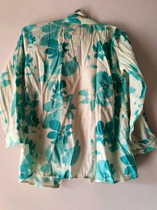 White &amp; Teal Floral Kurta Set