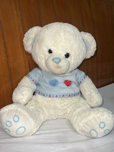 Cute Cream Teddy Bear with Blue Shirt