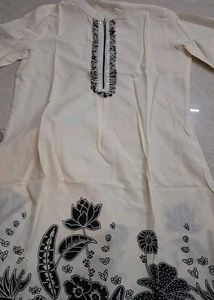 Elegant Cream Kurta Set with Black Print