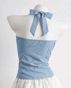 Cute Blue Striped Halter Top