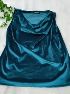 Teal Velvet Cowl Neck Sleeveless Top