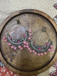 Boho Pink Beaded Hoop Earrings