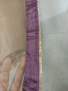Elegant Beige Dupatta with Purple Border