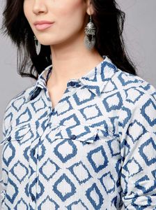 💠Blue &amp; White Shrug/Kurta in Geometric Print