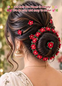 Handmade Red Flower Hair Bun Clips