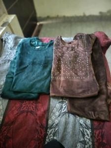 Embellished Velvet Kurta Set