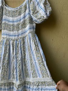 Brand New Zudio Boho Blue Floral Smocked Dress