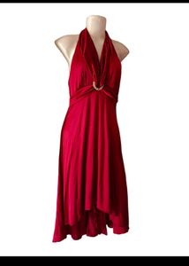 Elegant Red Halter Midi Dress