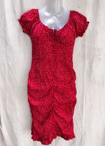 Red Polka Dot Ruched Dress