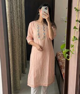 Peach Embroidered Kurta