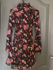 Floral Print Cutout Neck Dress