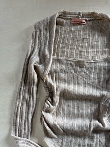 Ribbed Square Neck Long Sleeve Top