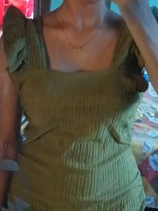 Olive Ribbed Midi Dress with Slit