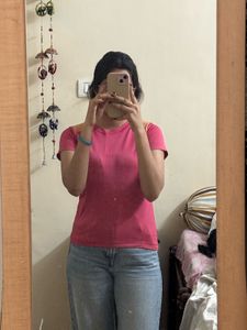 Vibrant Pink Casual T-Shirt