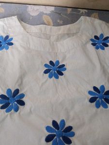 White Embroidered Floral Top