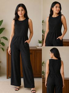 Chic Black Sleeveless Wide-Leg Jumpsuit