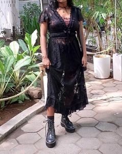 Black Lace Sheer Maxi Dress