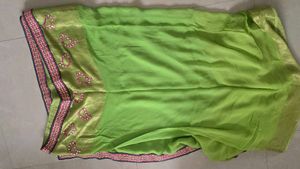 Stunning Double Shaded Green Saree with Mirror Wor