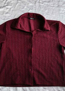 Maroon Textured Button-Up Shirt