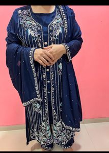 Embroidered Blue Kurta Set with Dupatta
