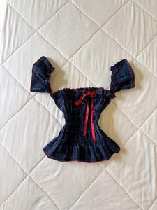 Cute Plaid Off-Shoulder Top