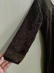 Elegant Brown Handwork Kurta set with Embellishmen
