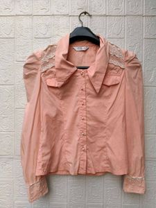 Korean Pintrest Pastel Pink Lace Trimmed Collared