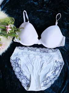 Lace Trimmed White Bra & Panty Set